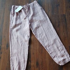 Linen Chinos with Tapered Leg and Elastic Waist